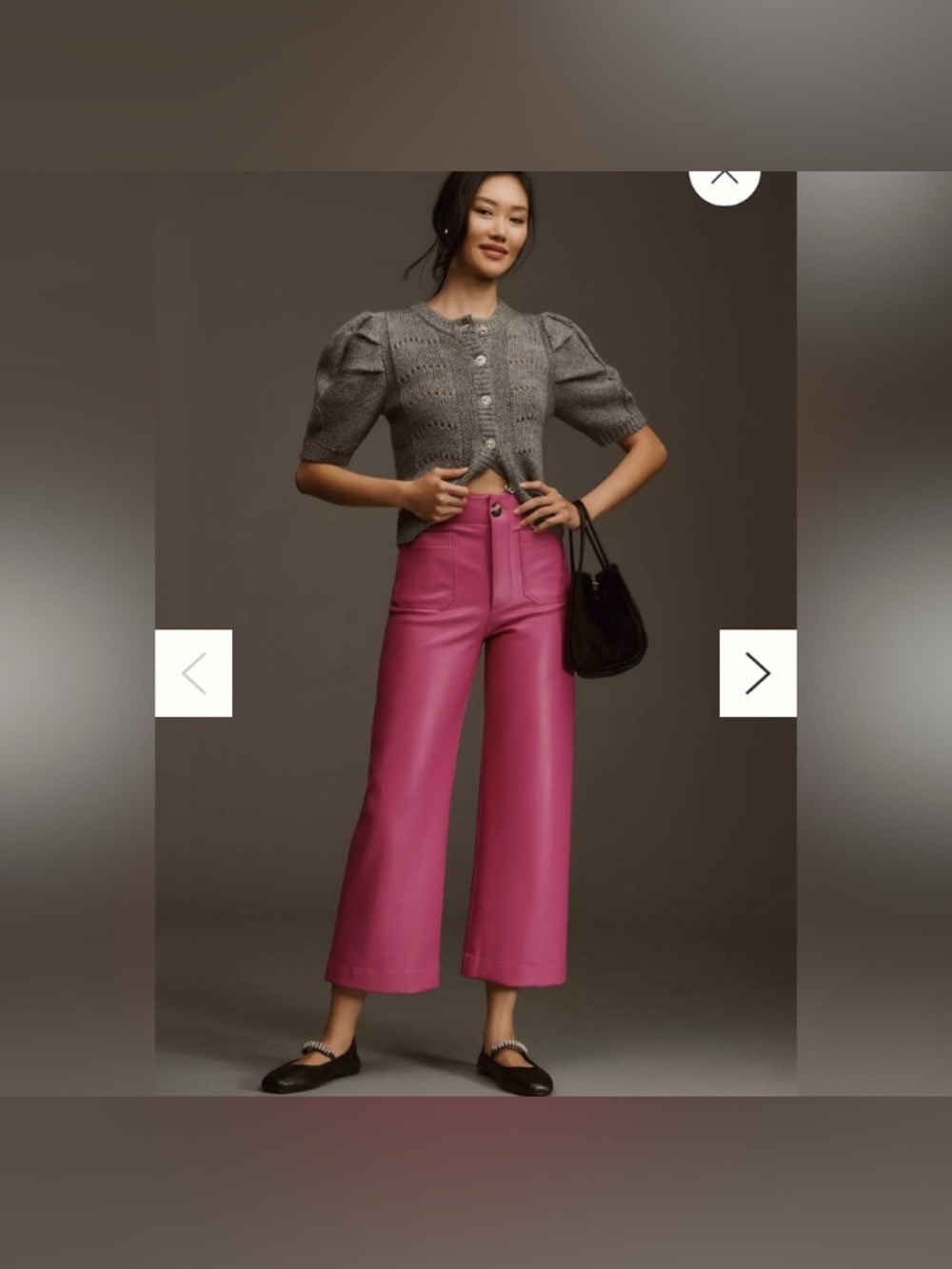 NEW The Colette Cropped Wide-Leg Faux Leather Pants by Maeve Size 34 Pink